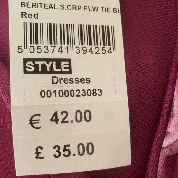 Quiz Floral Dress Wrap Front Berry & Teal Stretch V-Neck Cap Sleeves Big Collar - Picture 9 of 11